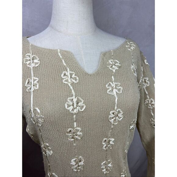 Vintage 1990s Knit Top Floral Embellishments Boho Whimsical Fairy Renaissance - Picture 2 of 13